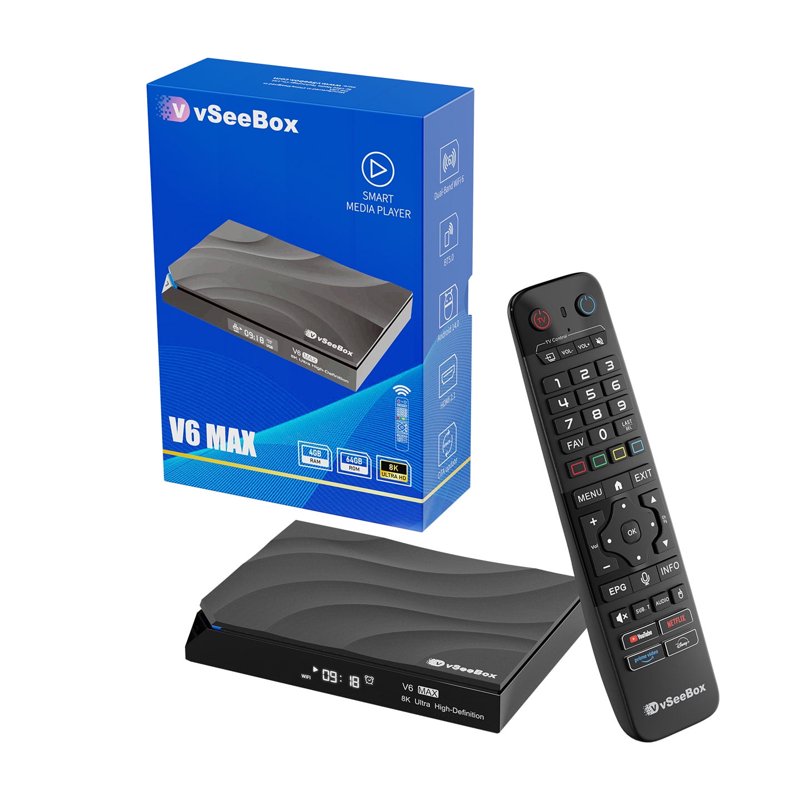 Vseebox V6 Max Version Voice Control, 8K HDMI, Android 14, 4GB RAM, 64GB Storage