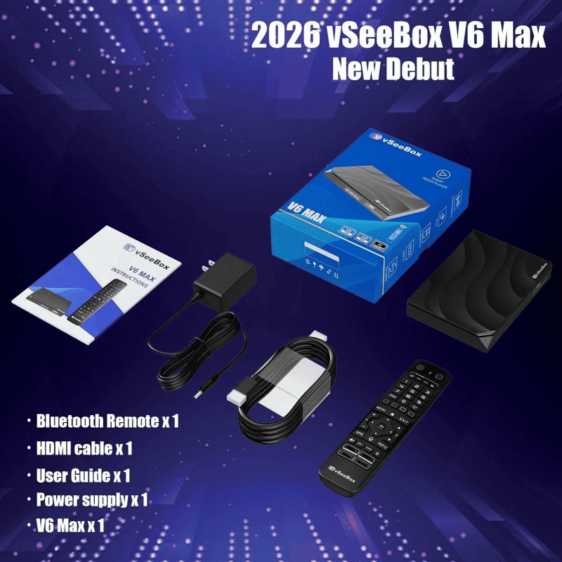 Vseebox V6 Max Version Voice Control, 8K HDMI, Android 14, 4GB RAM, 64GB Storage